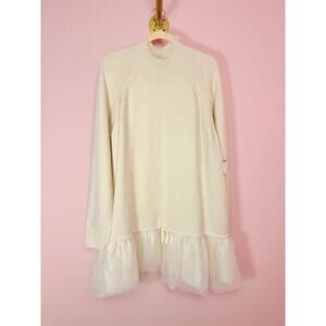 By Anthropologie Long-Sleeve Turtleneck Tulle Twofer Mini Dress Size XL NWT